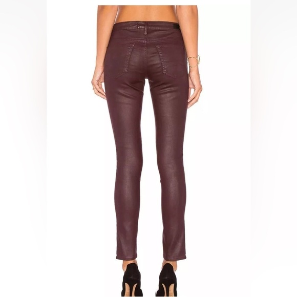 AG Adriano Goldschmied Faux Red Leather The Legging Ankle Wine Jean 28 R - Picture 3 of 7